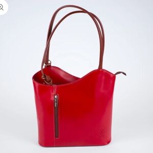 Solo Perche Varese Elegant Red Genuine Leather Backpack Shoulder Bag